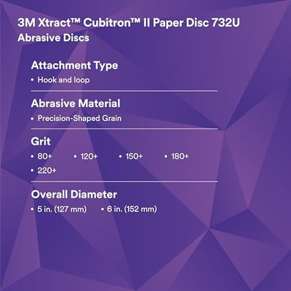 3M Hookit Clean Sanding Paper Disc 732U - 120+ Grit Vacuum Sanding Disc - C-Weight Backing, Hook and Loop Attachment - 5"