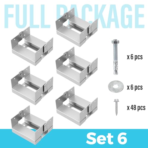 6-Pack 6x6 Deck Post Base for Concrete Galvanized Wood Beam Anchor - size: 6Pcs-6IN, style: Galvanized