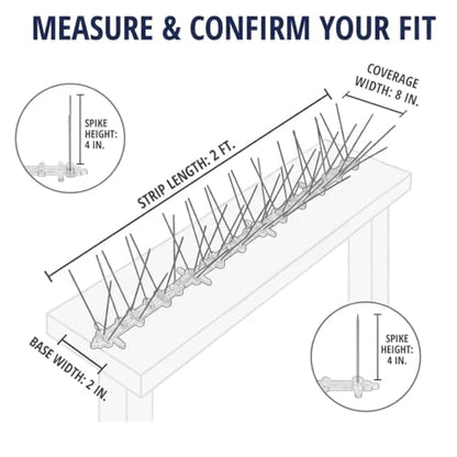 Bird-X Stainless Bird Spikes 8-Inch Extra-Wide, 2 Ft Strips, 100 Feet - size: 4.1 Oz