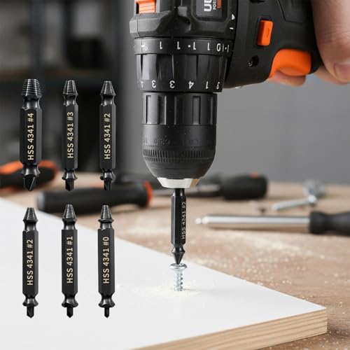 6 Pcs Damaged Screw Extractor Set, Easy Out Bolt Extractor Set, Stripped Screw Remover Tool, Professional Drill Bit Kit for Easily Remove Broken Bolts Stripped Screws Stud Removal Tool