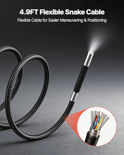 VEVOR 4-Way Articulating Borescope with Light, True 1080P HD Industrial Endoscope Inspection Camera with Articulated Probe, Flexible Snake Scope Cam for Wall Automotive Engine Inspect-4.9FT - size: 0.24-inch Probe