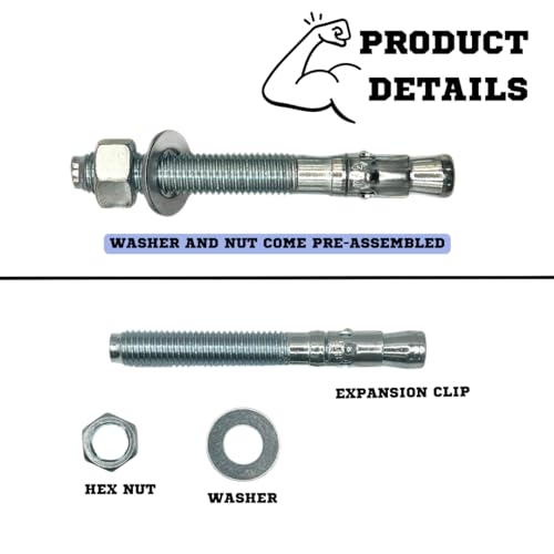 MIGHTY FASTENERS Zinc-Plated Steel Wedge Anchors, 3/4" X 6-1/4" - Heavy-Duty Mounting Bolts for Concrete - 25 Pack - size: 3/4" X 6-1/4"