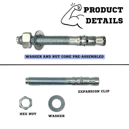 MIGHTY FASTENERS Zinc-Plated Steel Wedge Anchors, 3/4" X 6-1/4" - Heavy-Duty Mounting Bolts for Concrete - 25 Pack - size: 3/4" X 6-1/4"