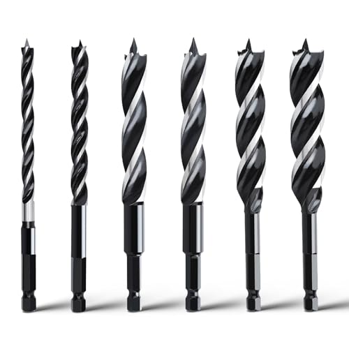 6PCS Auger Drill Bit Hex Shank 6" Long (1/4",5/16",3/8",1/2",9/16",5/8") - size: 6 inches