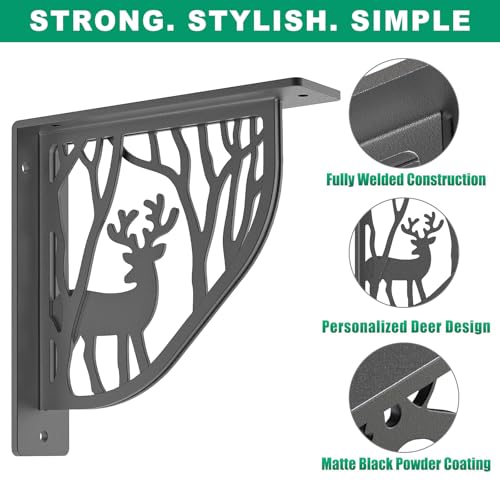 SELEWARE Heavy Duty Shelf Brackets 8" Decorative L Brackets, Sika Deer 2Pcs - style: Sika Deer-2 pack