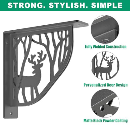 SELEWARE Heavy Duty Shelf Brackets 8" Decorative L Brackets, Sika Deer 2Pcs - style: Sika Deer-2 pack