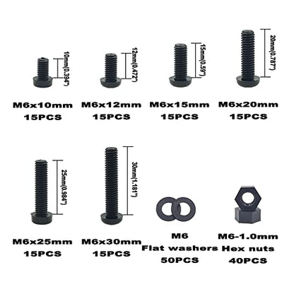 180PCS M6 Black Nylon Phillips Pan Head Screws Nuts Washers Kit - size: M6