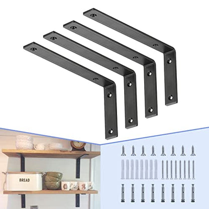 CLT Black Shelf Bracket, 12” X 5” Quarter Inch (1/4") Thick- Max Load: 440 lb Rustic Industrial Modern Farmhouse Heavy Duty Cold Rolled Steel Bracket for Table Bench, Space Saving DIY, Pack of 4 - color: Black L Bracket, size: 12 Inch