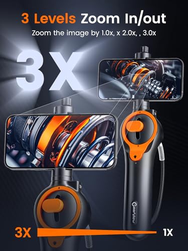 210°Articulating Borescope Camera - Inspection Camera 6 Light, Endoscope with 6.2mm IP67 Waterproof Probe, 3X Zoom 2-Way Borescope with Flexible Cablegabg