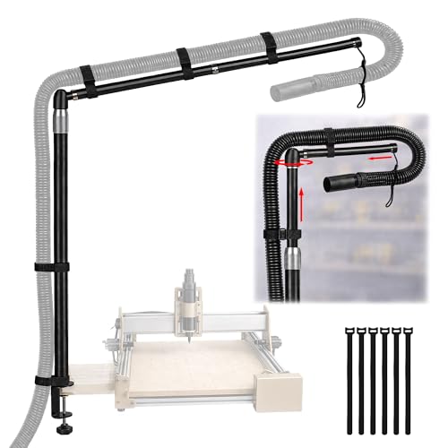 Dust collection boom arm, Adjustable Clamp Mount Hose Holder with 360° Rotatable Swivel Head & Two 40cm Extension Arms for CNC Lathe Woodworking Table Saw Router Table Dust Collection System