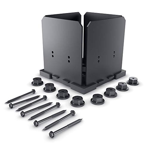 Ozco 51709 8x8 Elevated Post Base Kit with 25 1/4" x3-3/4 OWT Timber Screws, Black Galvanized Steel