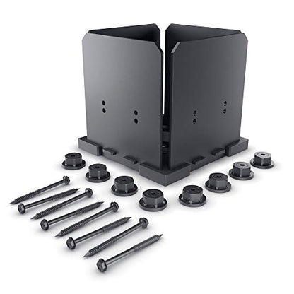 Ozco 51709 8x8 Elevated Post Base Kit with 25 1/4" x3-3/4 OWT Timber Screws, Black Galvanized Steel