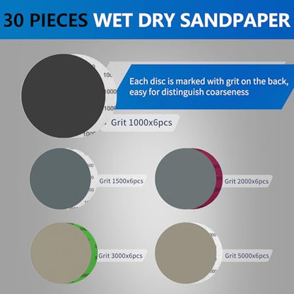 VIBRATITE 30PCS 6 Inch Hook & Loop Sanding Discs, 1000-5000 Grit - size: 6 Inch (1000-5000 Grit)