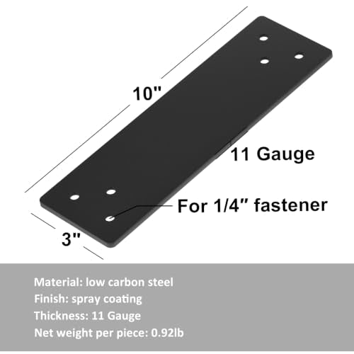 4 Pcs 10'' x 3'' Straight Mending Plates for 4x4 Wood Post, 11 Gauge