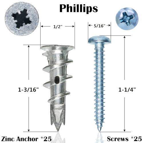 50Pcs Metal Self Drilling Drywall Anchors Heavy Duty with Screws Kit
