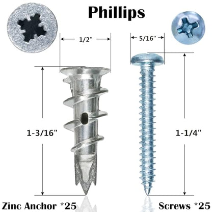 50Pcs Metal Self Drilling Drywall Anchors Heavy Duty with Screws Kit