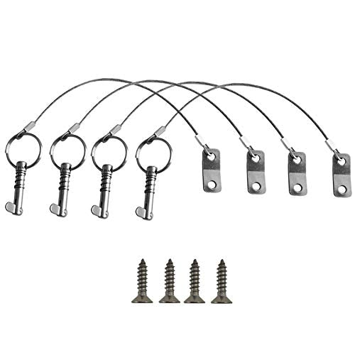 NRC&XRC 4PCS Quick Release Pin Bimini Top Pins 1/4" with Lanyard for Boat Bimini Top Deck Hinge Or Jaw Slide Clamp Bracket Marine Hardware (Quick Release Pin with Ring)