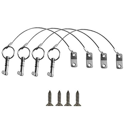 NRC&XRC 4PCS Quick Release Pin Bimini Top Pins 1/4" with Lanyard for Boat Bimini Top Deck Hinge Or Jaw Slide Clamp Bracket Marine Hardware (Quick Release Pin with Ring)