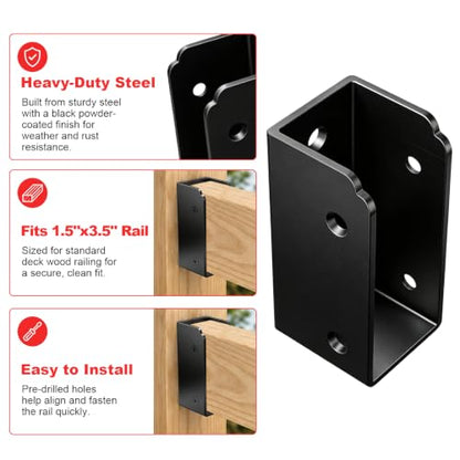 4 Pcs Stainless Steel Deck Railing Bracket Connectors for 2x4 Wood Posts - size: 4 Pcs