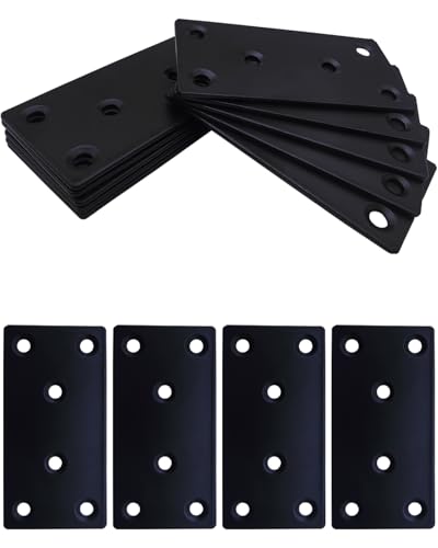 10 Pack Flat Mending Plate for Wood, Black 3.1''X1.5'' Metal Mounting Plates with 6 Holes, Stainless Steel Flat Straight Brace Bracket for Furniture, Cabinets, DIY & Construction - size: 10 Pack 3.11 x 1.57 x 0.07 inch, Black