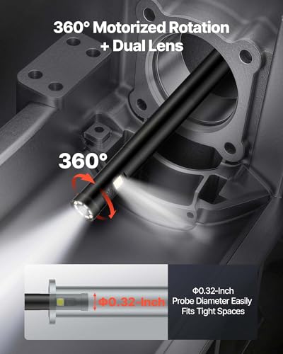 VEVOR 360° Borescope with Innovative 360° Motorized Rotation Probe, 5" 16.4FT Endoscope Inspection Camera, 1080P HD Rigid Snake Scope Cam for Wall Automotive Engine Inspect - size: 5" - 16.4 ft Length