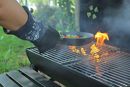 RAPICCA Fireplace Fire Pit Gloves, 932°F Fireproof Leather, 16in Dark Grey - color: Dark-grey(length 16in)
