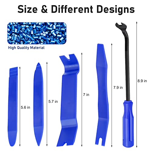 GLK Auto Trim Removal Tool Set, 5pcs Plastic Pry Tool Kit, Auto Trim Tool, Prying Tool, Car Door Panel Clip Revmoal Tool, Fasteners Remover - color: Blue