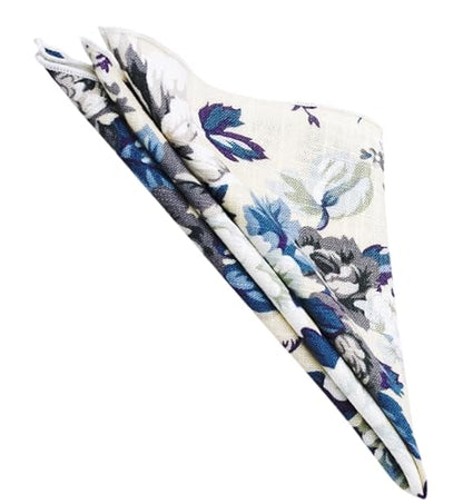 Cotton 2.5-Inch Skinny Floral Tie and Pocket Square Set for Men - color: Beige Peony