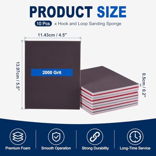 10Pcs 2000Grit Sanding Sponges, 5.5x4.5In Hook & Loop Black - size: 2000 Grit