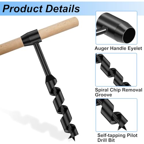 Hand Auger Wood Drill, Heavy Duty Steel Scotch Eye Wood Auger Manual Hand Drill Bit Bushcraft Survival Tools for Camping,Outdoor,Hiking,Woodworking (19mm) - color: 19mm