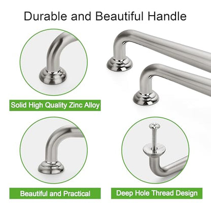 TUNNY 5 Pack Cabinet Handles-8.81"/224mm Screw Spacing Brushed Nickel Furniture Hardware Handles for Kitchen Cabinets Bedroom Dresser Wardrobe Cabinet Pulls - color: Brushed Nickel, size: 8.81"(224mm)Hole Center-5Pcs