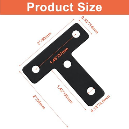 Bivethoi T Shape Flat Mending Plates, 50 x 50mm (2" x 2"), Black - size: 50x50mm/2"x2", style: T shape