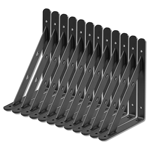 12 Pack 8" x 6" Heavy Duty Aluminum Alloy Shelf Brackets, Max Load 360 lbs, Black, Wall Mount - size: 8 Inch x 6 Inch