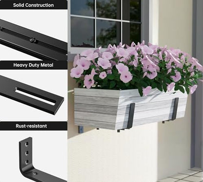 Y&M Adjustable Window Box Brackets 2 Pack, Wall Mount Planter Box Brackets - size: Set of 2- Black