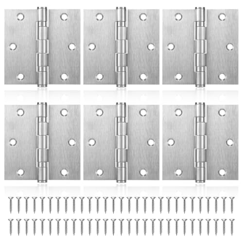 6 Pack Door Hinges 3.5 x 3.5 Inches, Heavy Duty Stainless Steel Ball Bearing Hinges with Screws, Non Removable Pin, Brushed Nickel, Smooth and Quiet - size: 3.5x3.5inch - 6 Pack