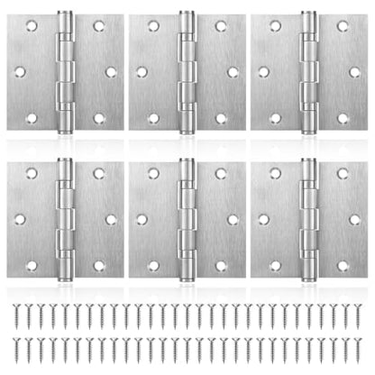 6 Pack Door Hinges 3.5 x 3.5 Inches, Heavy Duty Stainless Steel Ball Bearing Hinges with Screws, Non Removable Pin, Brushed Nickel, Smooth and Quiet - size: 3.5x3.5inch - 6 Pack