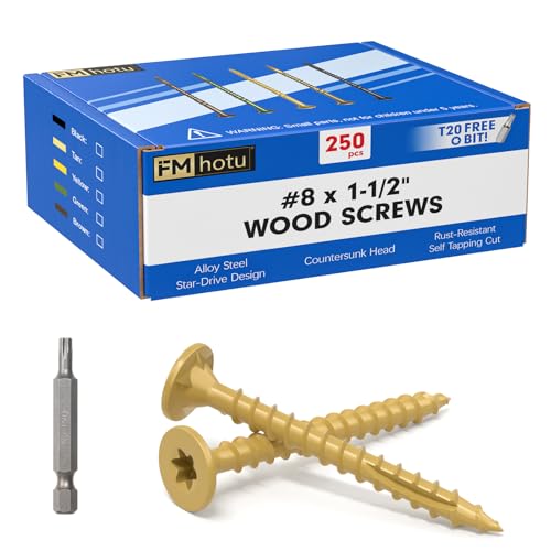 #8 x 1-1/2” Deck Screws, 250Pcs Star Drive Wood Screws - color: Yellow, size: 1-1/2 Inch