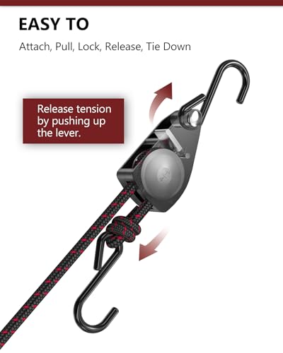 Ratchet Tie Down Straps, 1/4" Adjustable Rope Hangers 4 Pack, 12FT Tie-Down - size: 1/4" 4-Pack