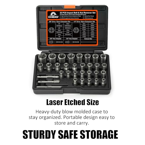 Bolt Extractor Kit,32Pcs Stripped Bolt Extractor Set for Impact Bolt&Nut - size: 32PCS
