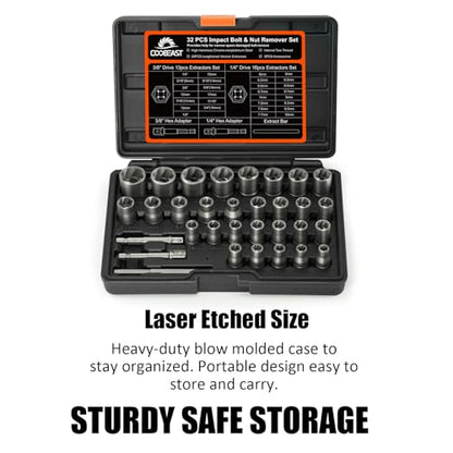 Bolt Extractor Kit,32Pcs Stripped Bolt Extractor Set for Impact Bolt&Nut - size: 32PCS