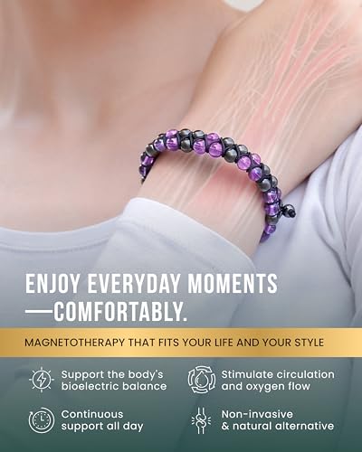 MagnetRX® Hematite & Gemstone Beaded Bracelets for Women (Amethyst) - color: Amethyst 6mm Bead