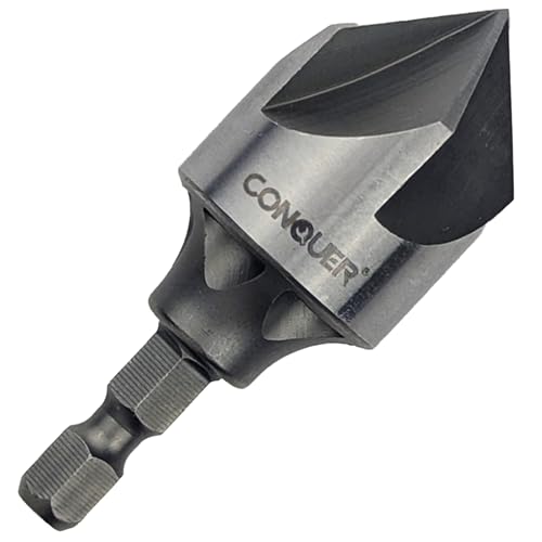 CONQUER 5 Flute Metal Countersink Drill Bit, 1/4" Hex Shank, 5/32"-29/32" - size: 5/32"-29/32" (4-23mm)