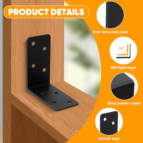 16 Pcs 3"x3"x1.5" Steel L Shape Brackets, Black Powder Coated - size: 3X3X1.5