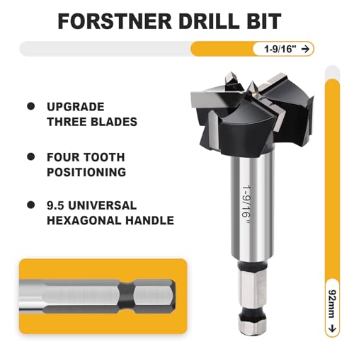 1-9/16" Forstner Drill Bit with 3/8" Quick Change Hex Shank - size: 1-9/16" | 40mm
