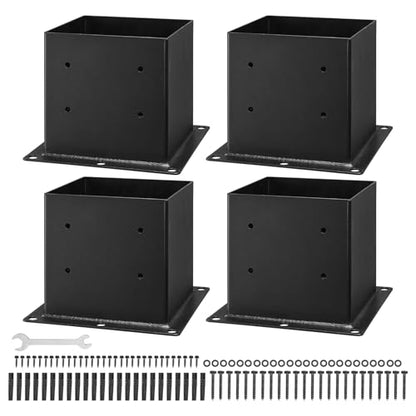 VEVOR 4x4 Post Base 4 Pcs, Inner Size 3.6x3.6 inch / 92x92 mm Post Brackets, Heavy Duty Carbon Steel Decking Posts, Wood Posts Brackets for Pavilion Deck Railing Support Deck Base Plate, Black - size: Full Cover 4x4 4pc