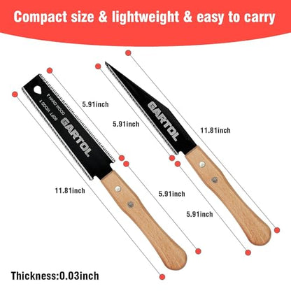 GARTOL Hand Saw for Wood Cutting, 2-Piece Japanese Pull Saw with 6-Inch Flush Cut & Double-Edged SK5 Flexible Blade & Wooden Handle, Precision Woodworking Tools for DIY, Crafting, Carpentry, Trim Work