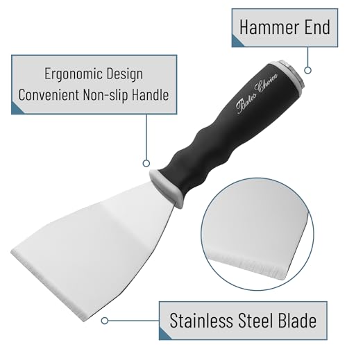 Bates- Bent Scraper, 3", Stainless Steel, Soft Grip & Heavy Duty, Hammer End, Drywall Spackle Knife, Metal Paint Scraper Tool for Wood, Putty Knife Scraper, Wall Scraper, Drywall Knife, Scrappers Tool