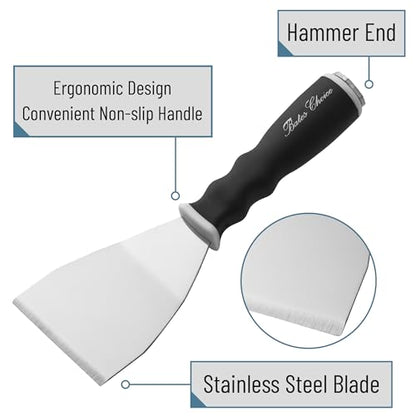 Bates- Bent Scraper, 3", Stainless Steel, Soft Grip & Heavy Duty, Hammer End, Drywall Spackle Knife, Metal Paint Scraper Tool for Wood, Putty Knife Scraper, Wall Scraper, Drywall Knife, Scrappers Tool