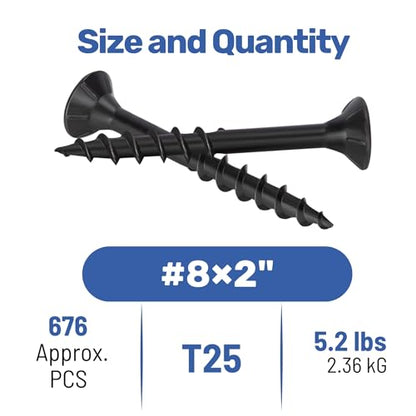 WELLOCKS #8 x 2 in Black Deck Screws, 5.2 lbs with T25 Bit - size: #8×2", style: 5.2LBS Black