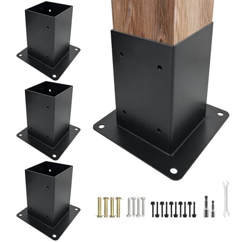 Post Anchor Base,Concrete Wood Fence Post Base for 4" x 4"(Actual:3.5" x 3.5") Lumber,Pergola Post Holder for Deck Post,Fence Post,Porchs Post W/Hardware (4Pack)……